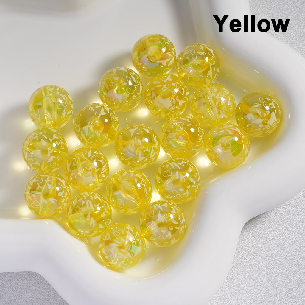 Acrylic Beads UV Coating White Abstactive Art Prints Multi-Color Translucent 16MM ( Single Color is available for 200pcs(whole bag)Only)