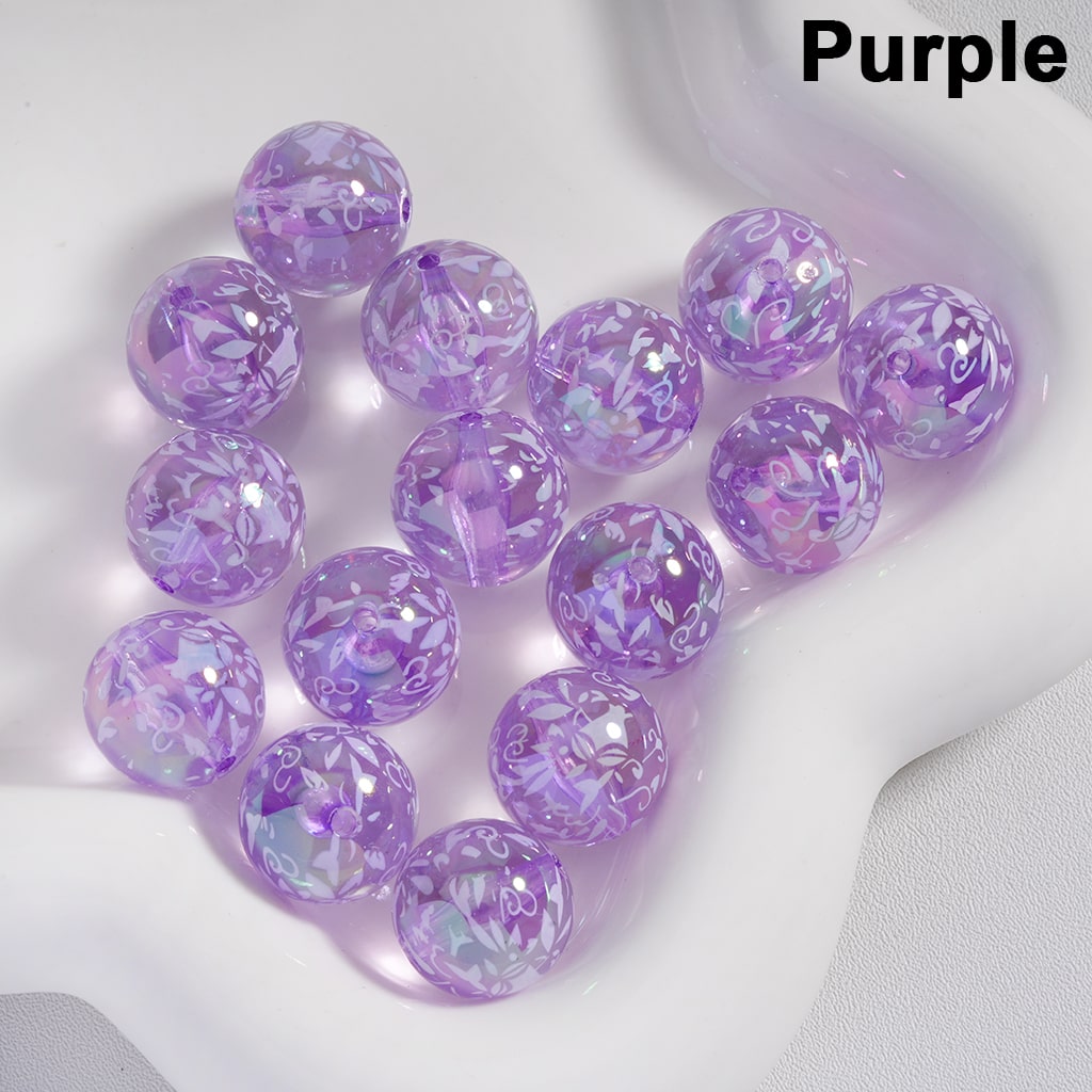 Acrylic Beads UV Coating White Abstactive Art Prints Multi-Color Translucent 16MM ( Single Color is available for 200pcs(whole bag)Only)