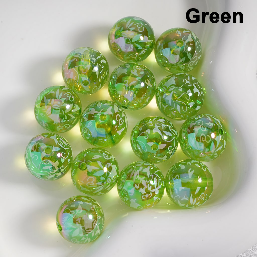Acrylic Beads UV Coating White Abstactive Art Prints Multi-Color Translucent 16MM ( Single Color is available for 200pcs(whole bag)Only)