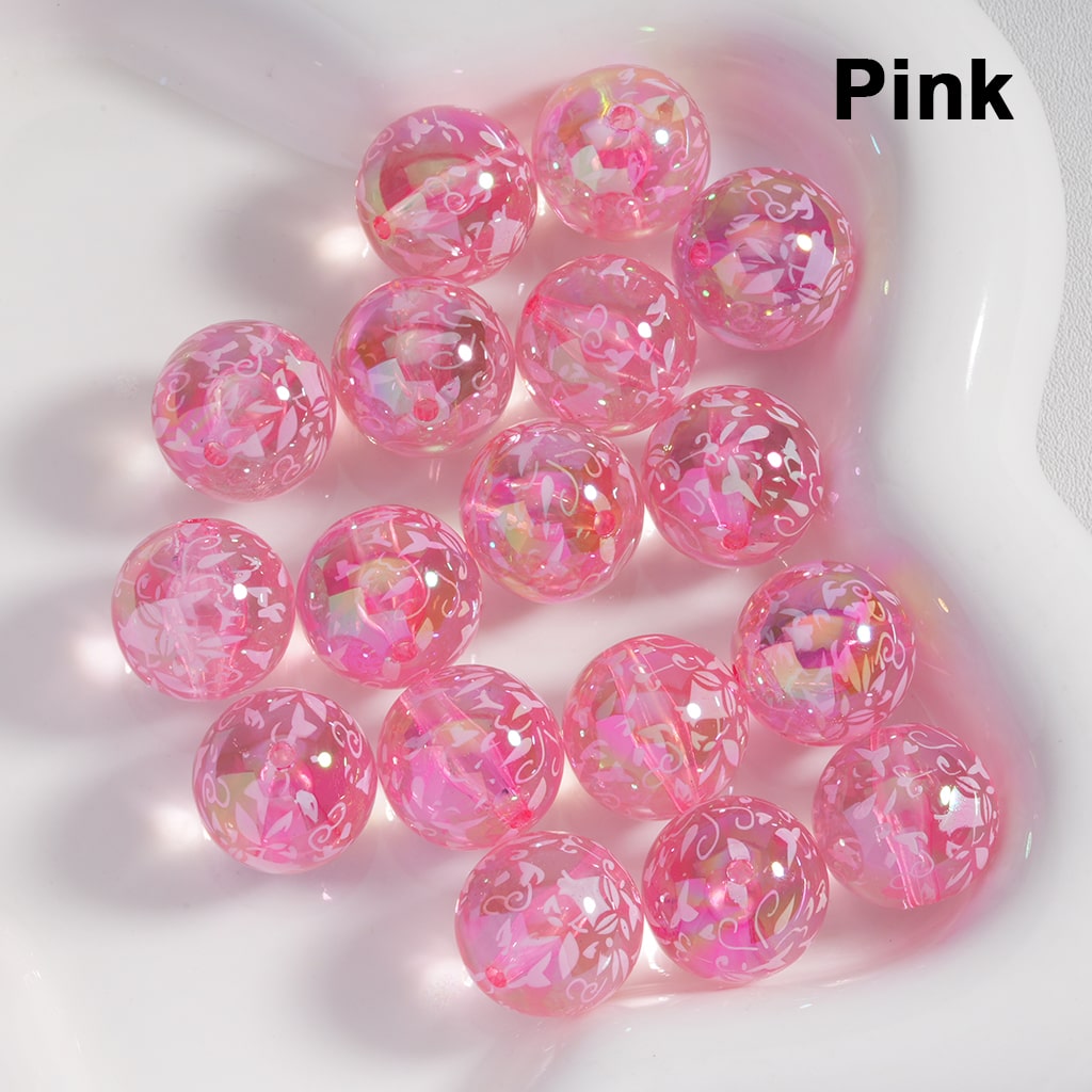 Acrylic Beads UV Coating White Abstactive Art Prints Multi-Color Translucent 16MM ( Single Color is available for 200pcs(whole bag)Only)