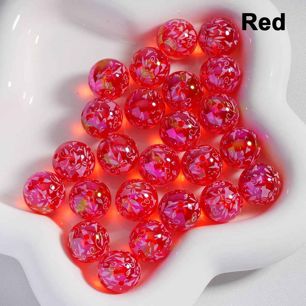 Acrylic Beads UV Coating White Abstactive Art Prints Multi-Color Translucent 16MM ( Single Color is available for 200pcs(whole bag)Only)