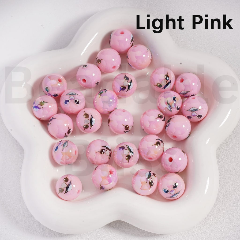 Acrylic Beads UV Coating Cute Stitc Face Prints Pink Series 16MM (Single Color is available for 200pcs(Whole Bag) Only)