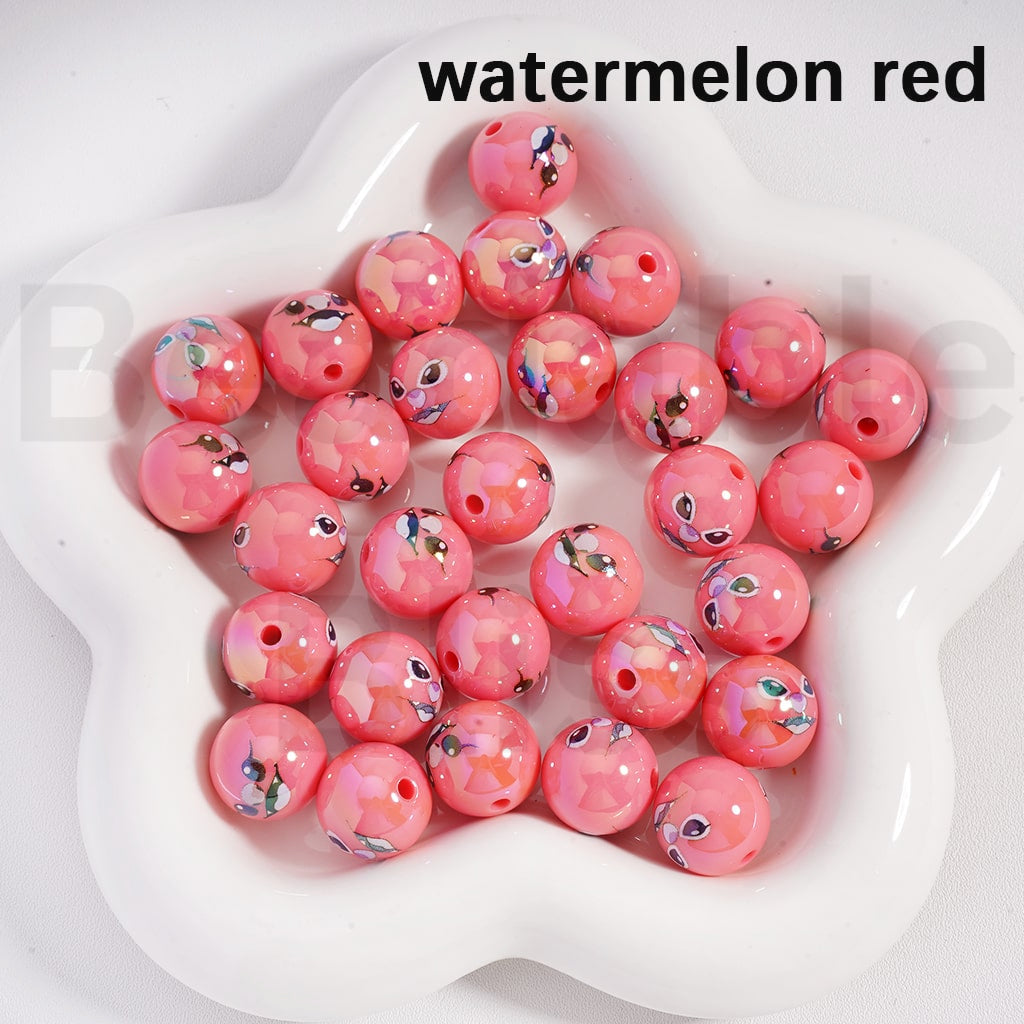 Acrylic Beads UV Coating Cute Stitc Face Prints Pink Series 16MM (Single Color is available for 200pcs(Whole Bag) Only)