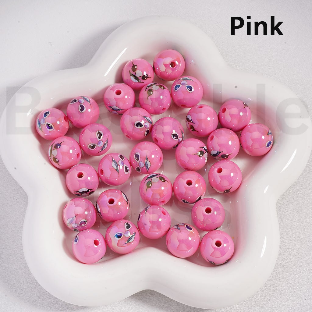 Acrylic Beads UV Coating Cute Stitc Face Prints Pink Series 16MM (Single Color is available for 200pcs(Whole Bag) Only)