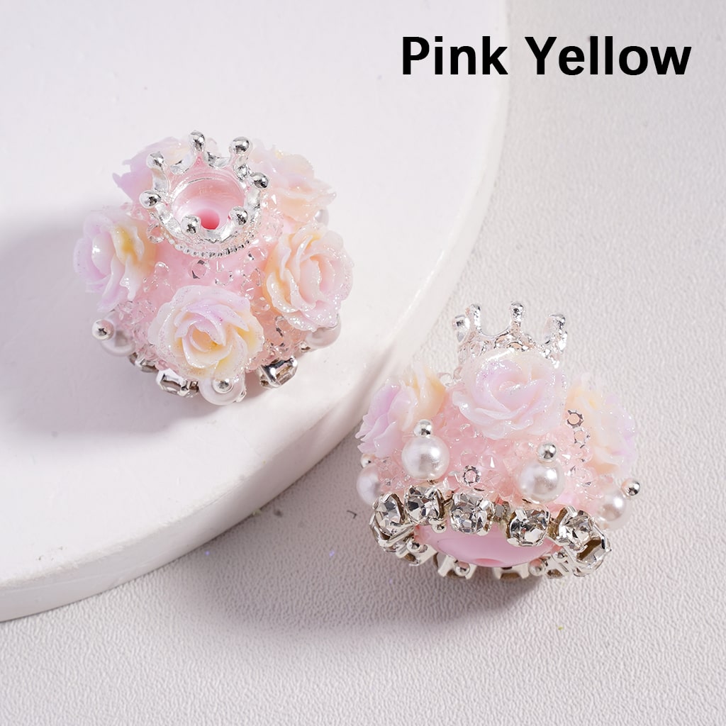 Sugar Acrylic Beads Shiny Glitter Flowers Silver Alloy Crown White Pearls Clear Rhinestones Chains Multi-Color 20*21MM