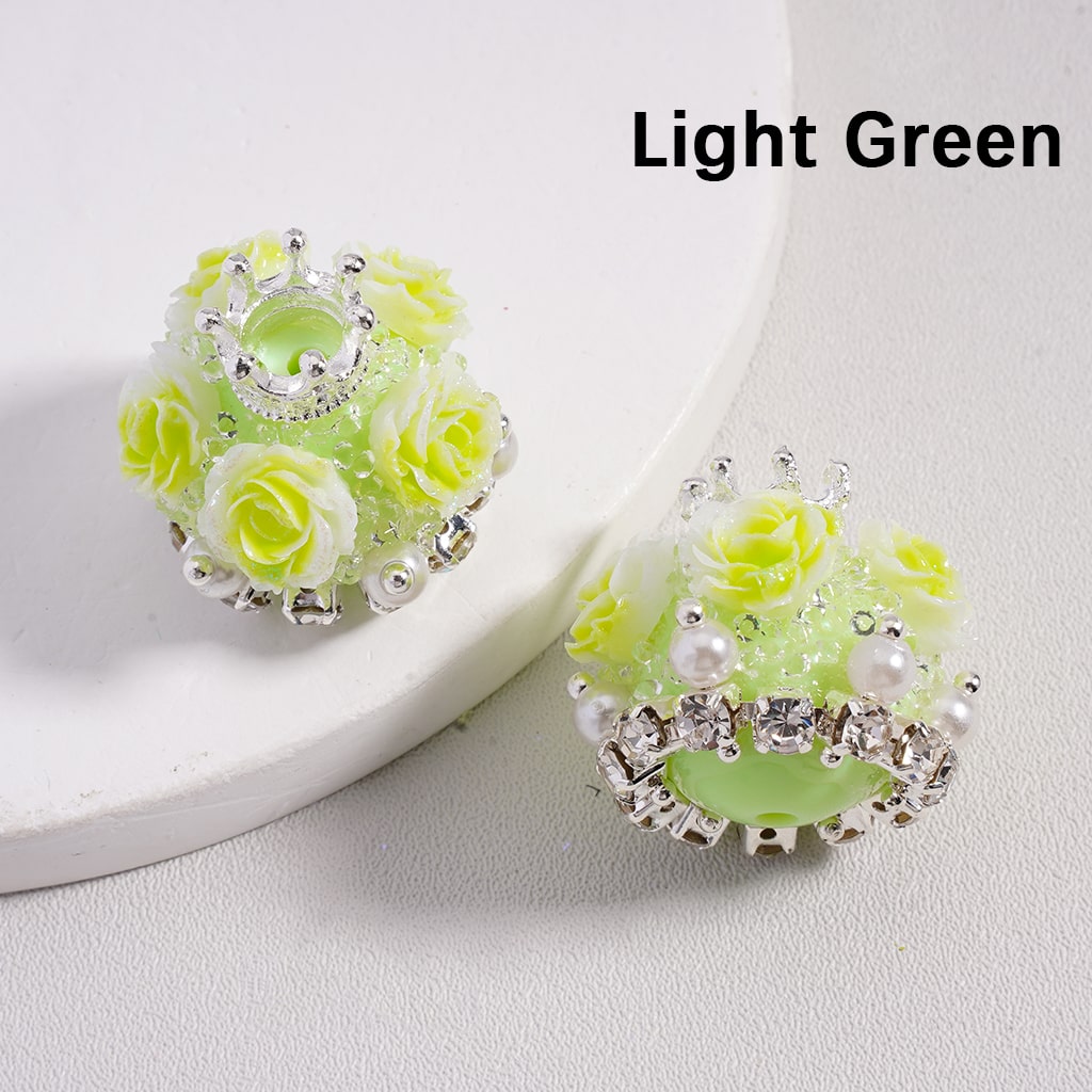 Sugar Acrylic Beads Shiny Glitter Flowers Silver Alloy Crown White Pearls Clear Rhinestones Chains Multi-Color 20*21MM