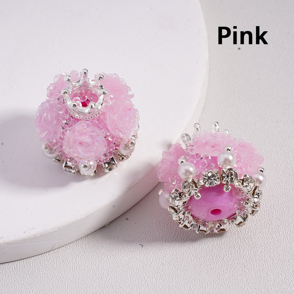 Sugar Acrylic Beads Shiny Glitter Flowers Silver Alloy Crown White Pearls Clear Rhinestones Chains Multi-Color 20*21MM