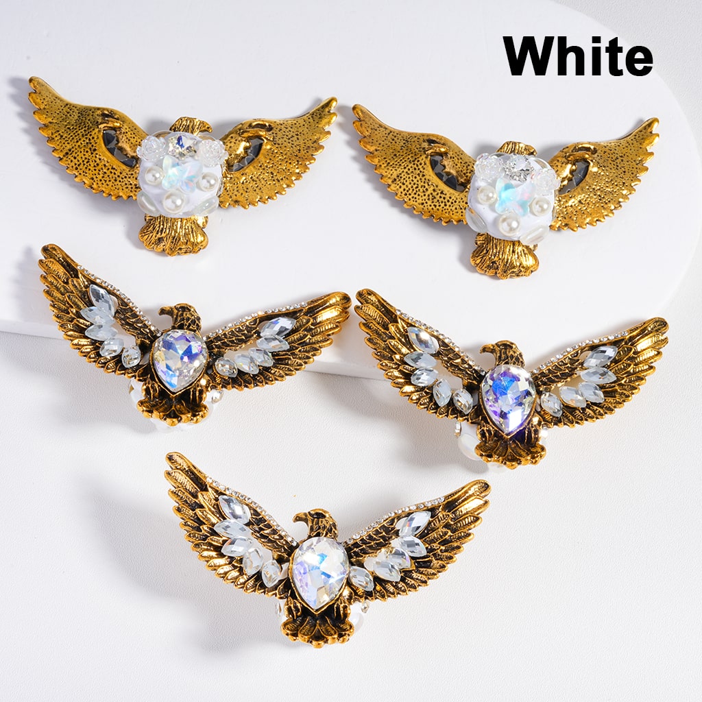 Exquisite Fancy Gold Silver Alloy Eagle with Large Water Drop Shiny Rhinestones White Pearls Cute Hearts Flowers Snowflakes Clay Beads, Around 80*50MM