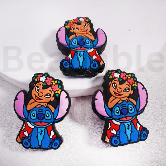 Silicone Focal Beads Cute Little Furry Alien and Lil with Flower Wreath