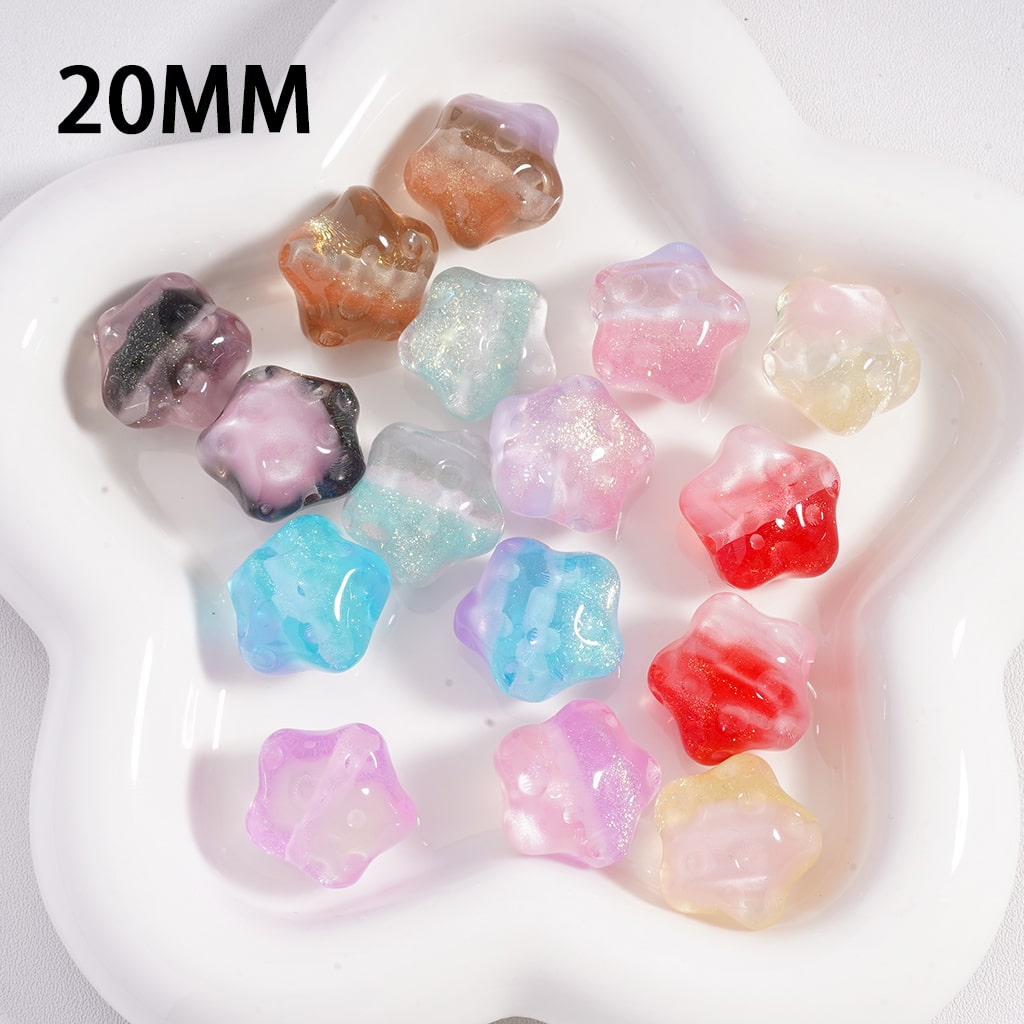 Acrylic Beads Cute Glitter Star Shape with Meteor Craters Double Color 20MM (Single Color is available for 100pcs(Whole Bag) Only)