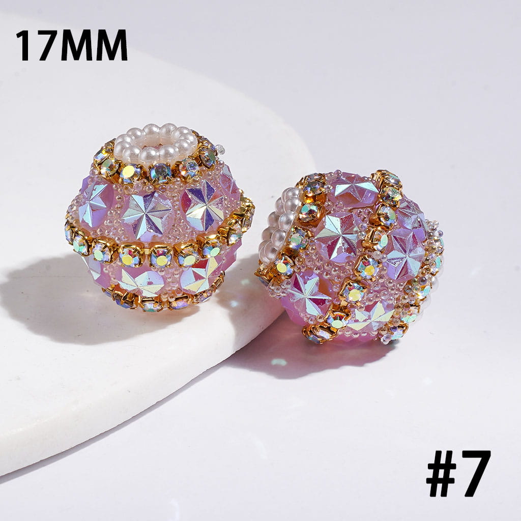 Hand-Made Acrylic Sugar Beads with UV Coating Snowflake, Colorful Little Bubbles AB Rhinestones & White Pearl Chains, 17MM Muti Colors