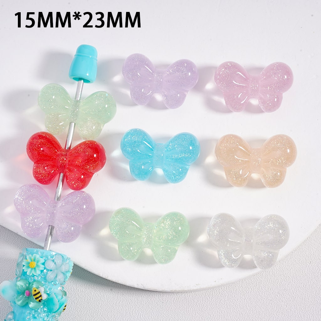 Acrylic Beads Shiny Glitter Bowknots Solid Color 15*23MM (Single Color is available for 200pcs(Whole Bag) Only)