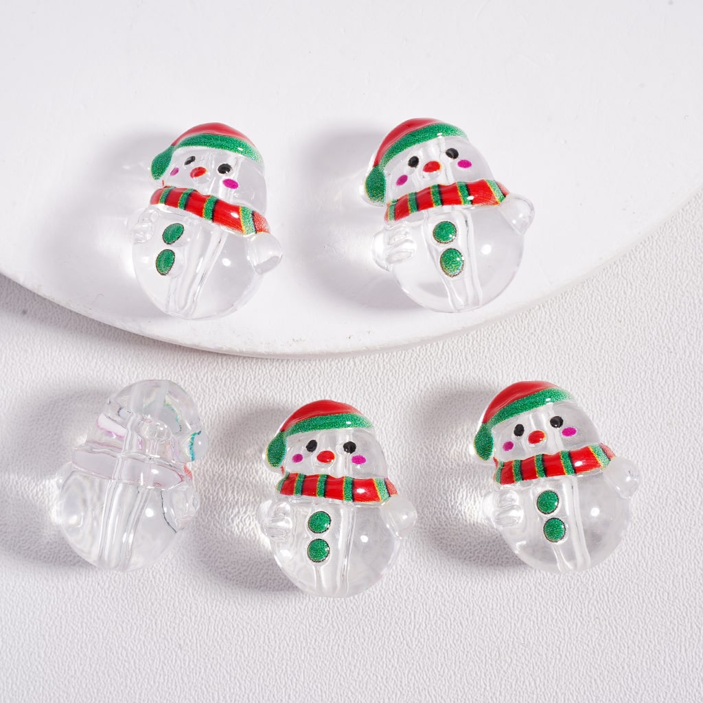 Acrylic Beads Christmas Cute Snowman with Red-Green Hat Scarf Clear & Frosted 16*20MM