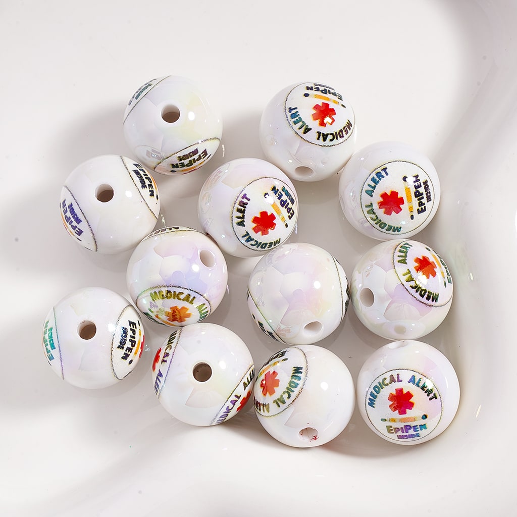 Acrylic Beads UV Coating Medical Alert Series Epipen I Have Diabetes Epilepsy It's A Beautiful Day to Save Lives 16MM