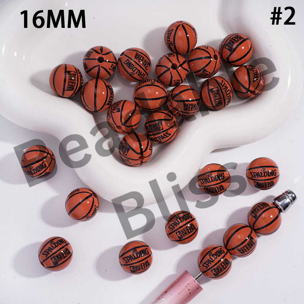 Acrylic Beads for Bracelets Brown Basketball Sports Series, Dark and Bright, 16MM