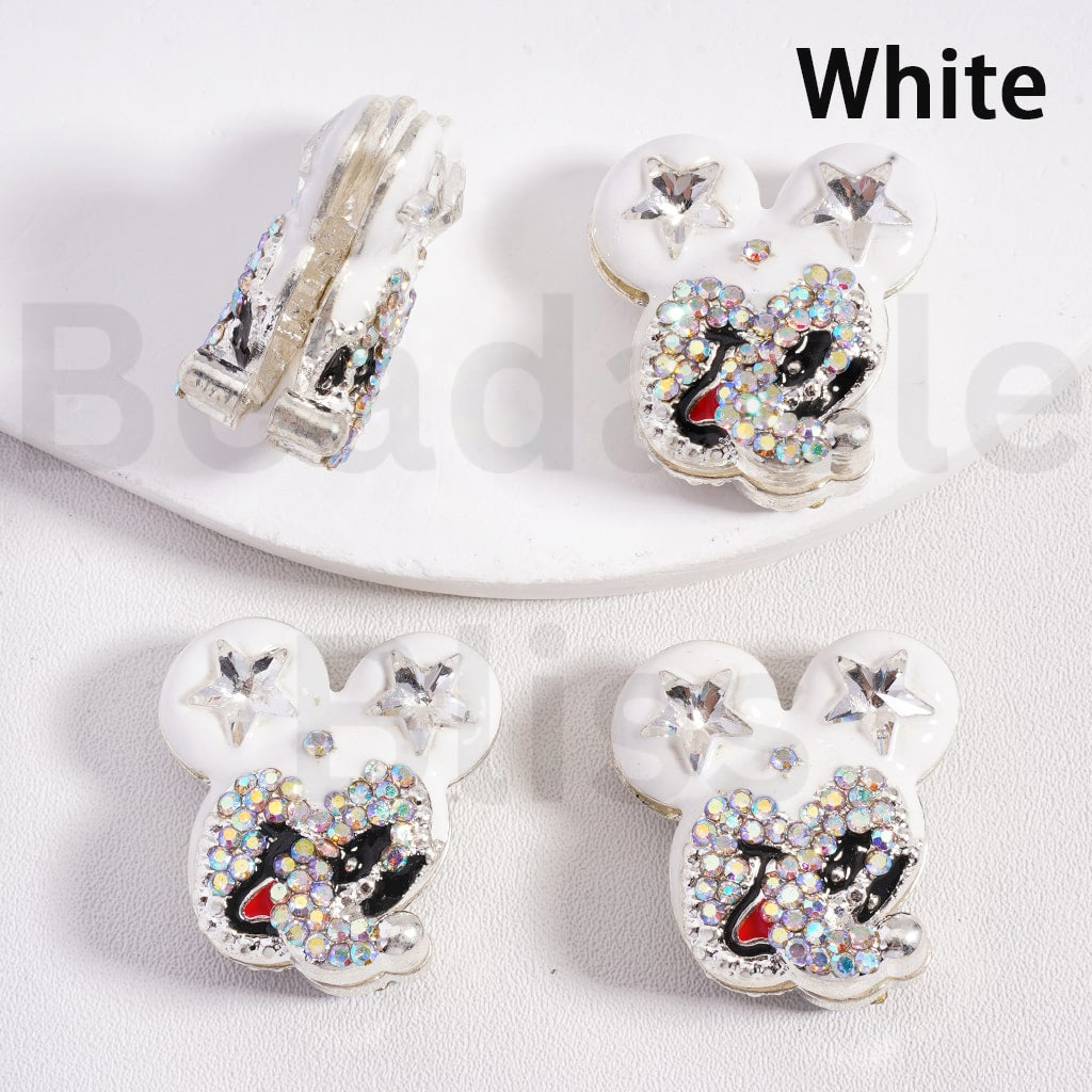 Fancy Silver Alloy Beads Cute Disne Micke Mous Heads with Star AB Rhinestones Multi-Color 25*23MM