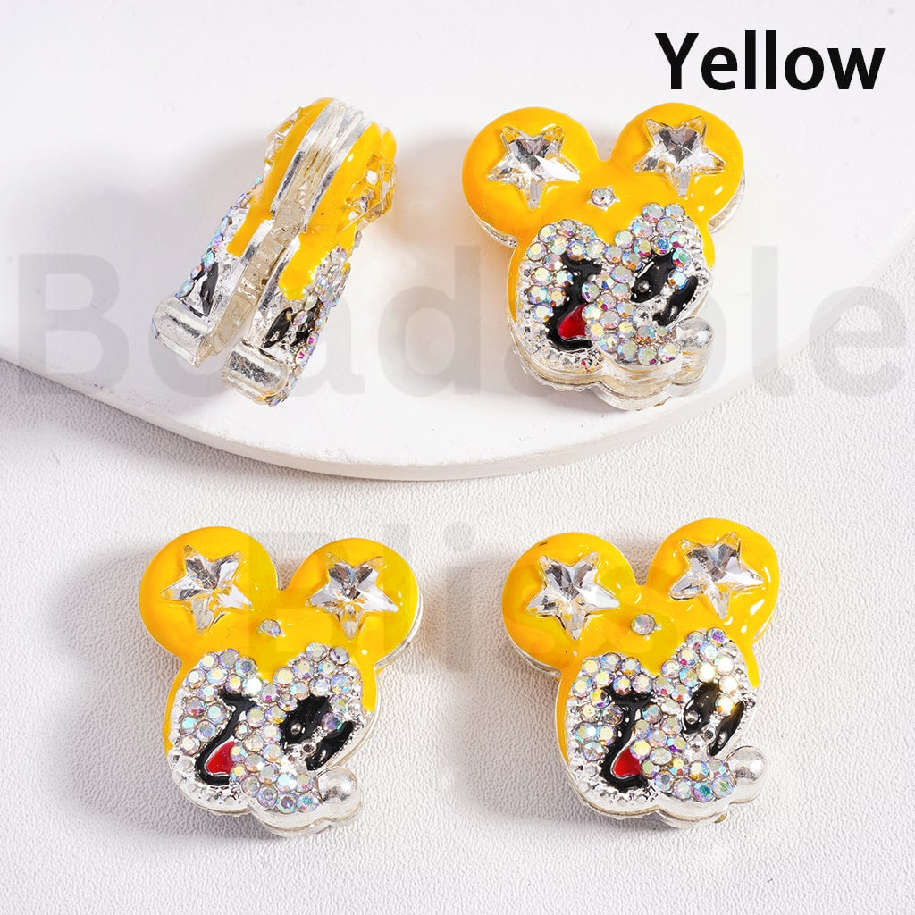 Fancy Silver Alloy Beads Cute Disne Micke Mous Heads with Star AB Rhinestones Multi-Color 25*23MM