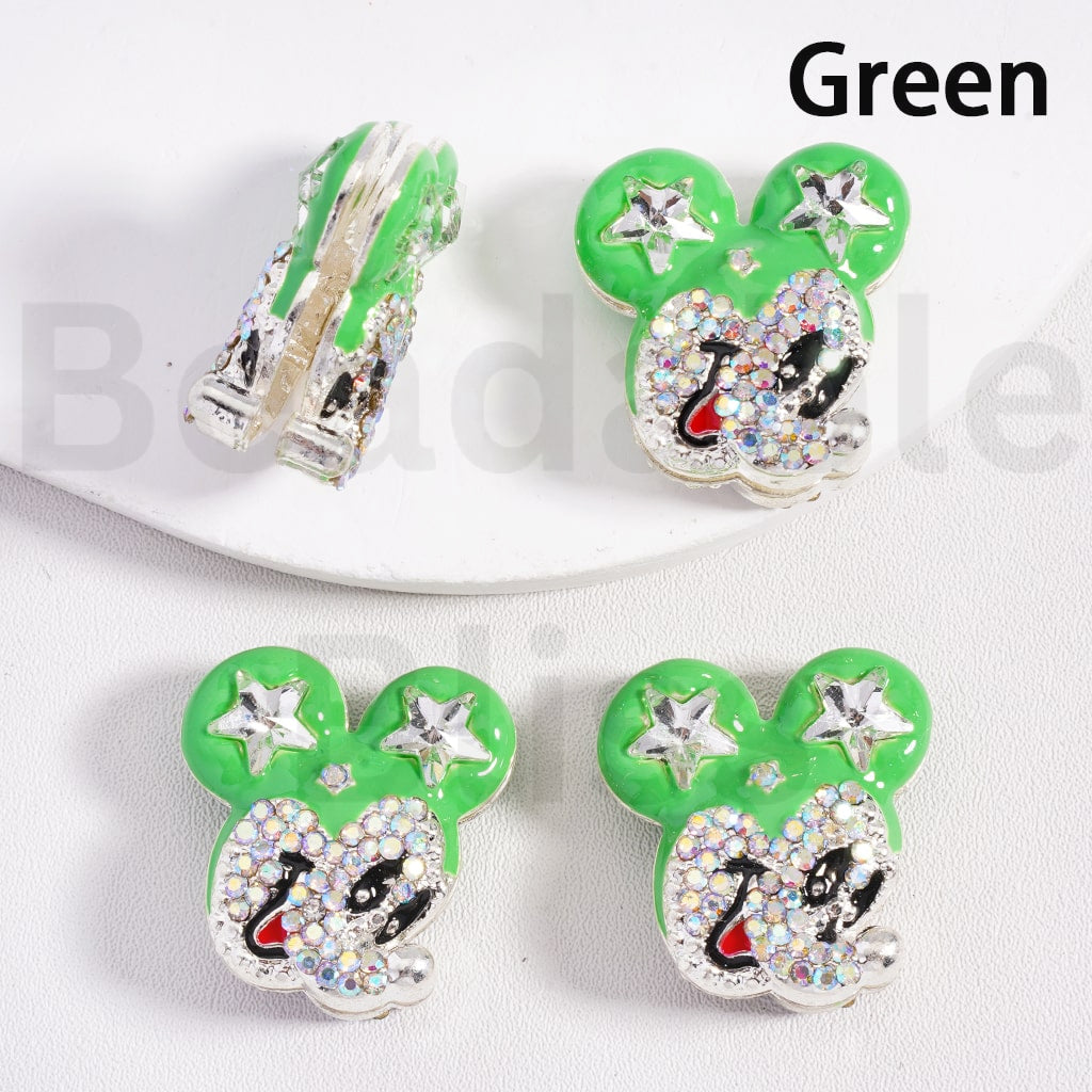 Fancy Silver Alloy Beads Cute Disne Micke Mous Heads with Star AB Rhinestones Multi-Color 25*23MM