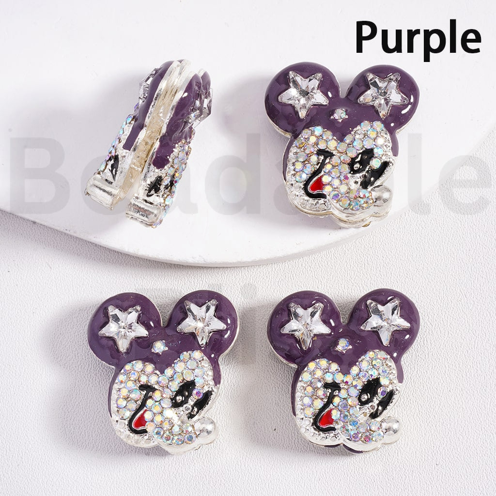 Fancy Silver Alloy Beads Cute Disne Micke Mous Heads with Star AB Rhinestones Multi-Color 25*23MM