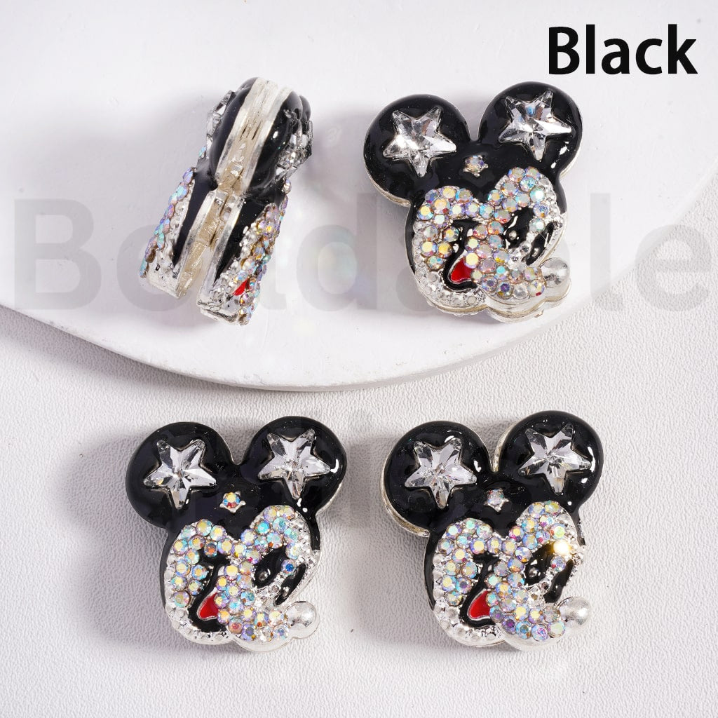 Fancy Silver Alloy Beads Cute Disne Micke Mous Heads with Star AB Rhinestones Multi-Color 25*23MM