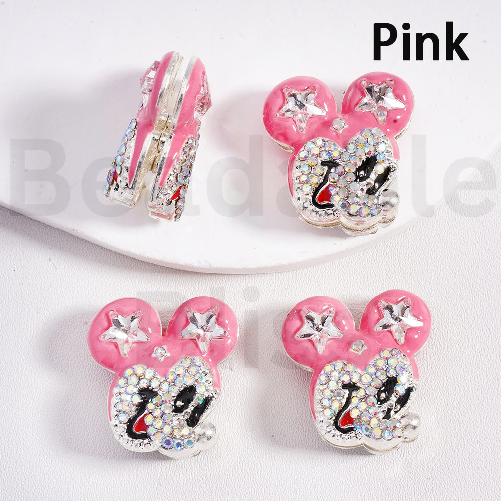 Fancy Silver Alloy Beads Cute Disne Micke Mous Heads with Star AB Rhinestones Multi-Color 25*23MM