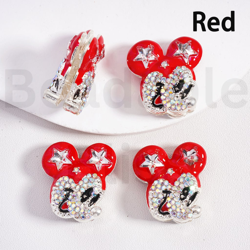 Fancy Silver Alloy Beads Cute Disne Micke Mous Heads with Star AB Rhinestones Multi-Color 25*23MM