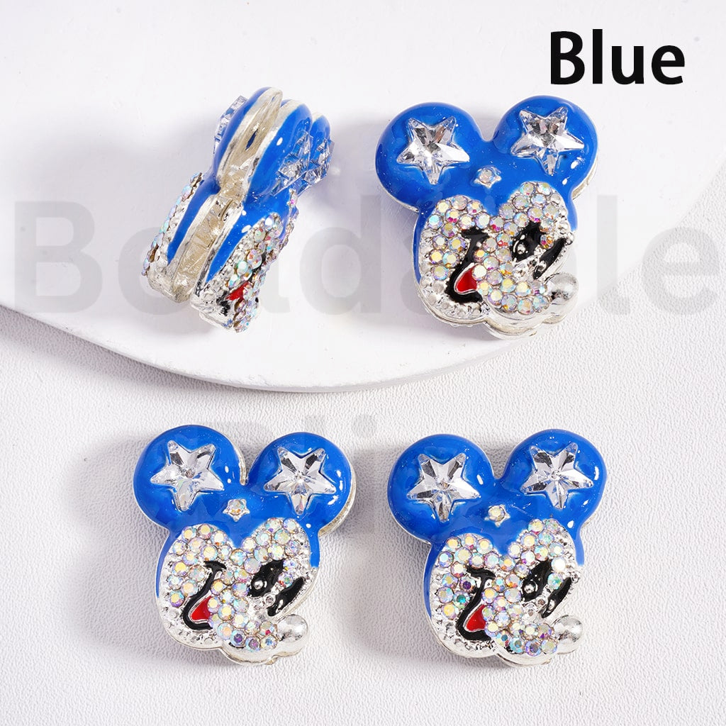 Fancy Silver Alloy Beads Cute Disne Micke Mous Heads with Star AB Rhinestones Multi-Color 25*23MM