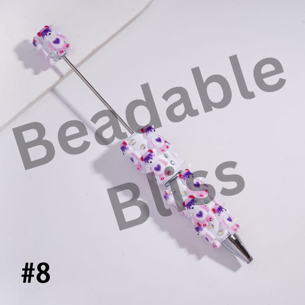 Beadable Clay Pens with Violent Bear, AB Rhinestones and White Pearl
