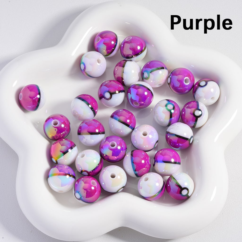 Acrylic Beads UV Coating Cute Pok Ball Pokemo Japanese Anime Solid Color 16MM