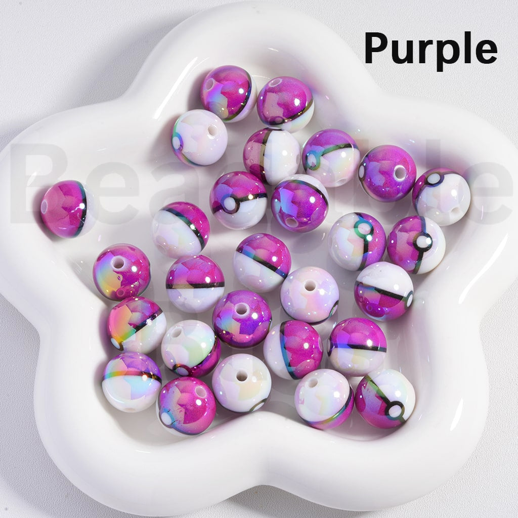 Acrylic Beads UV Coating Cute Pok Ball Pokemo Japanese Anime Solid Color 16MM