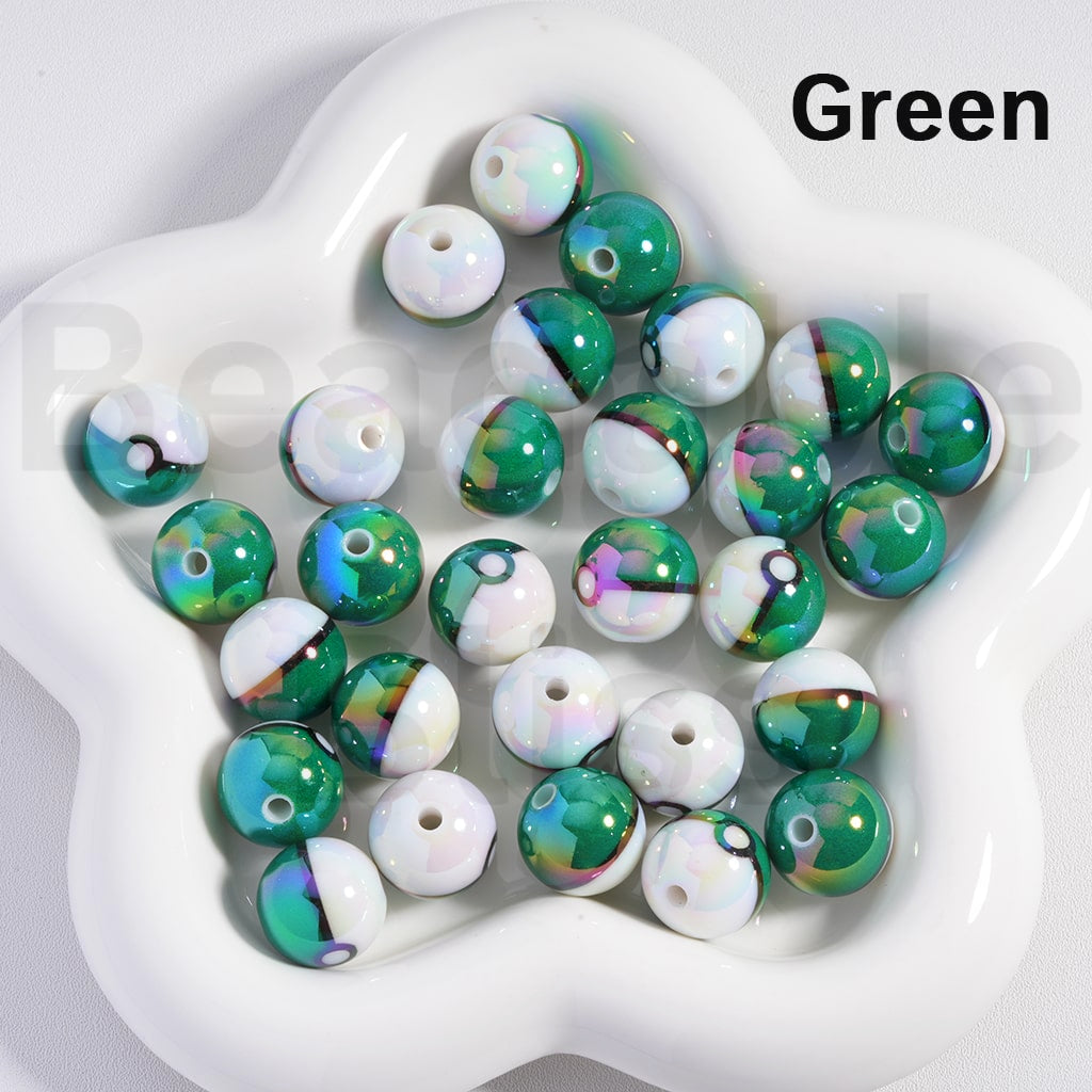 Acrylic Beads UV Coating Cute Pok Ball Pokemo Japanese Anime Solid Color 16MM