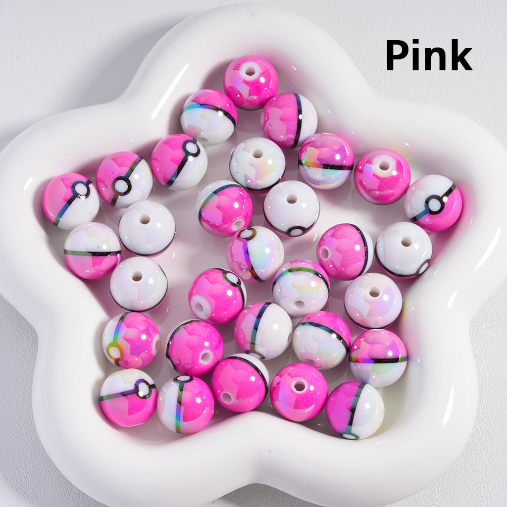 Acrylic Beads UV Coating Cute Pok Ball Pokemo Japanese Anime Solid Color 16MM