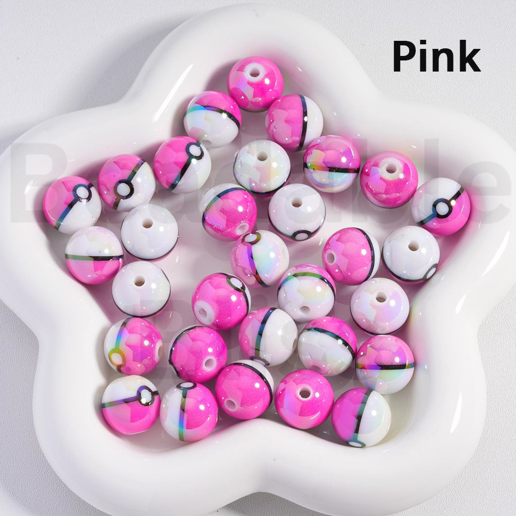 Acrylic Beads UV Coating Cute Pok Ball Pokemo Japanese Anime Solid Color 16MM