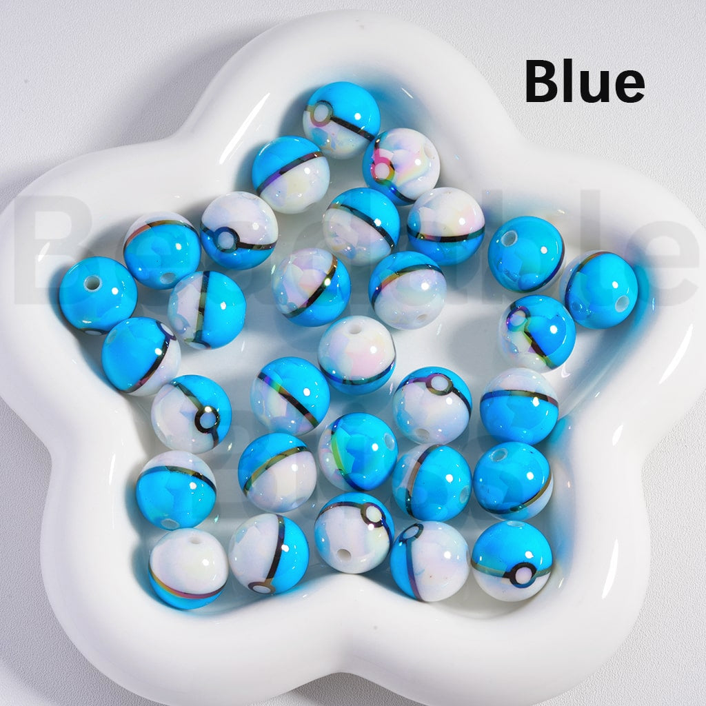 Acrylic Beads UV Coating Cute Pok Ball Pokemo Japanese Anime Solid Color 16MM