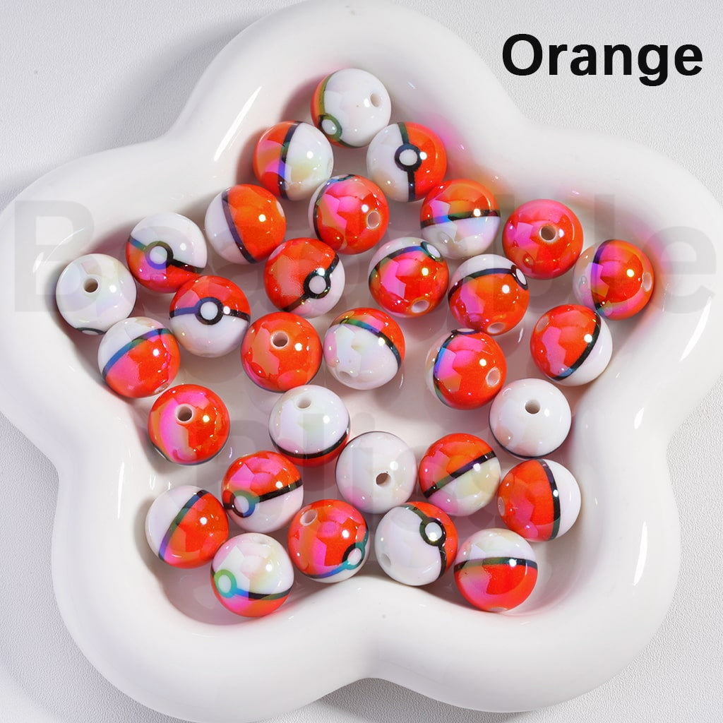Acrylic Beads UV Coating Cute Pok Ball Pokemo Japanese Anime Solid Color 16MM