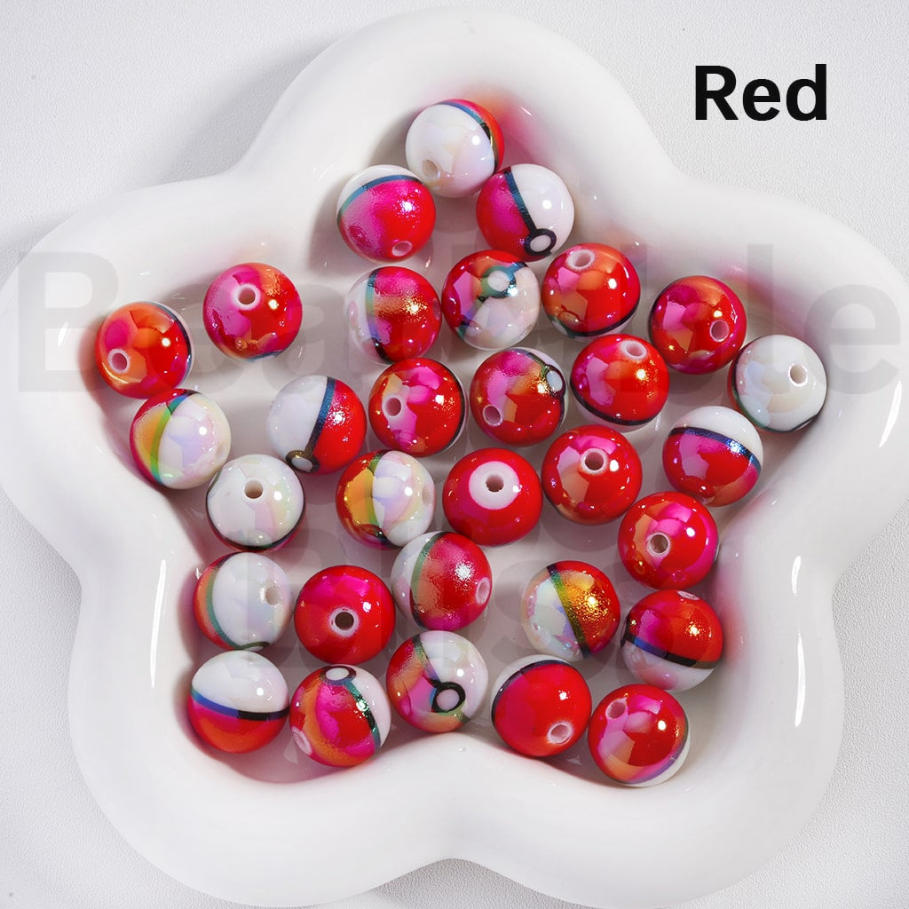 Acrylic Beads UV Coating Cute Pok Ball Pokemo Japanese Anime Solid Color 16MM