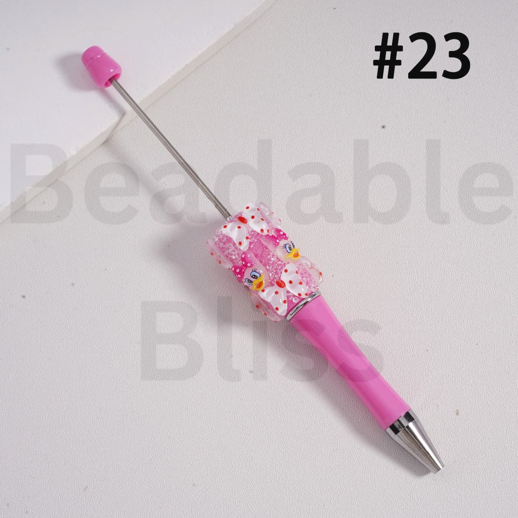 Beadable Sugar Pen with Cute Disne Family Micke Minni Donal Dais Duck Bowknot Solid Color
