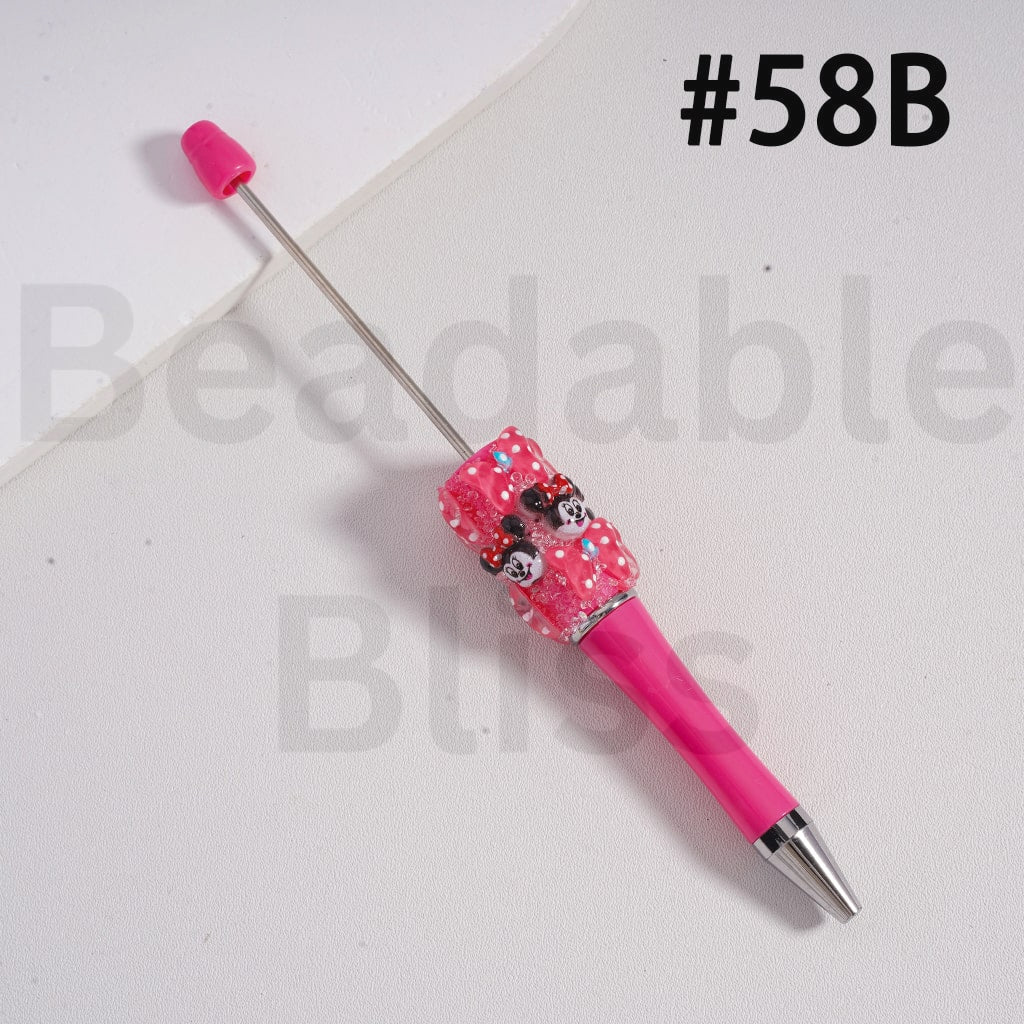 Beadable Sugar Pen with Cute Disne Family Micke Minni Donal Dais Duck Bowknot Solid Color
