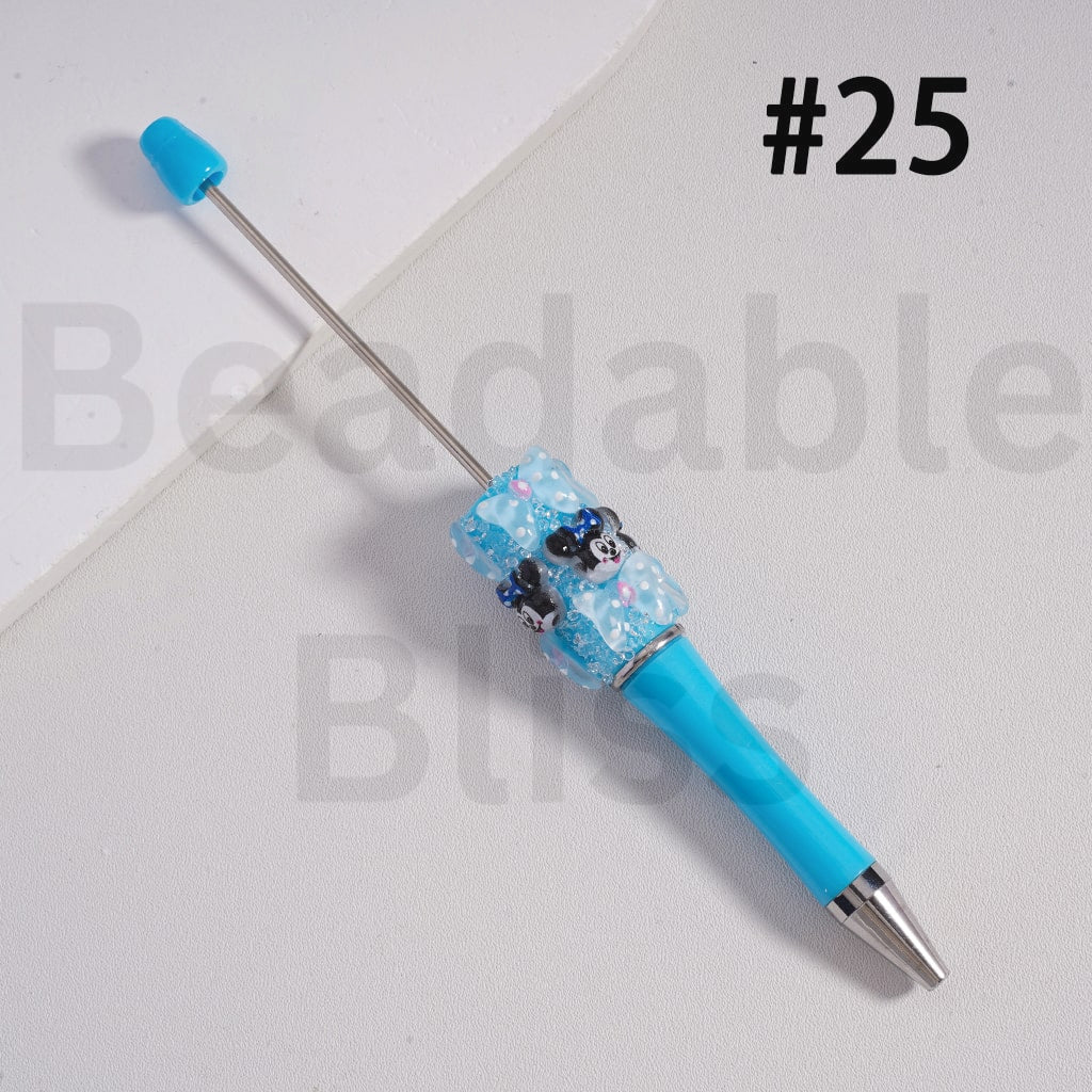 Beadable Sugar Pen with Cute Disne Family Micke Minni Donal Dais Duck Bowknot Solid Color