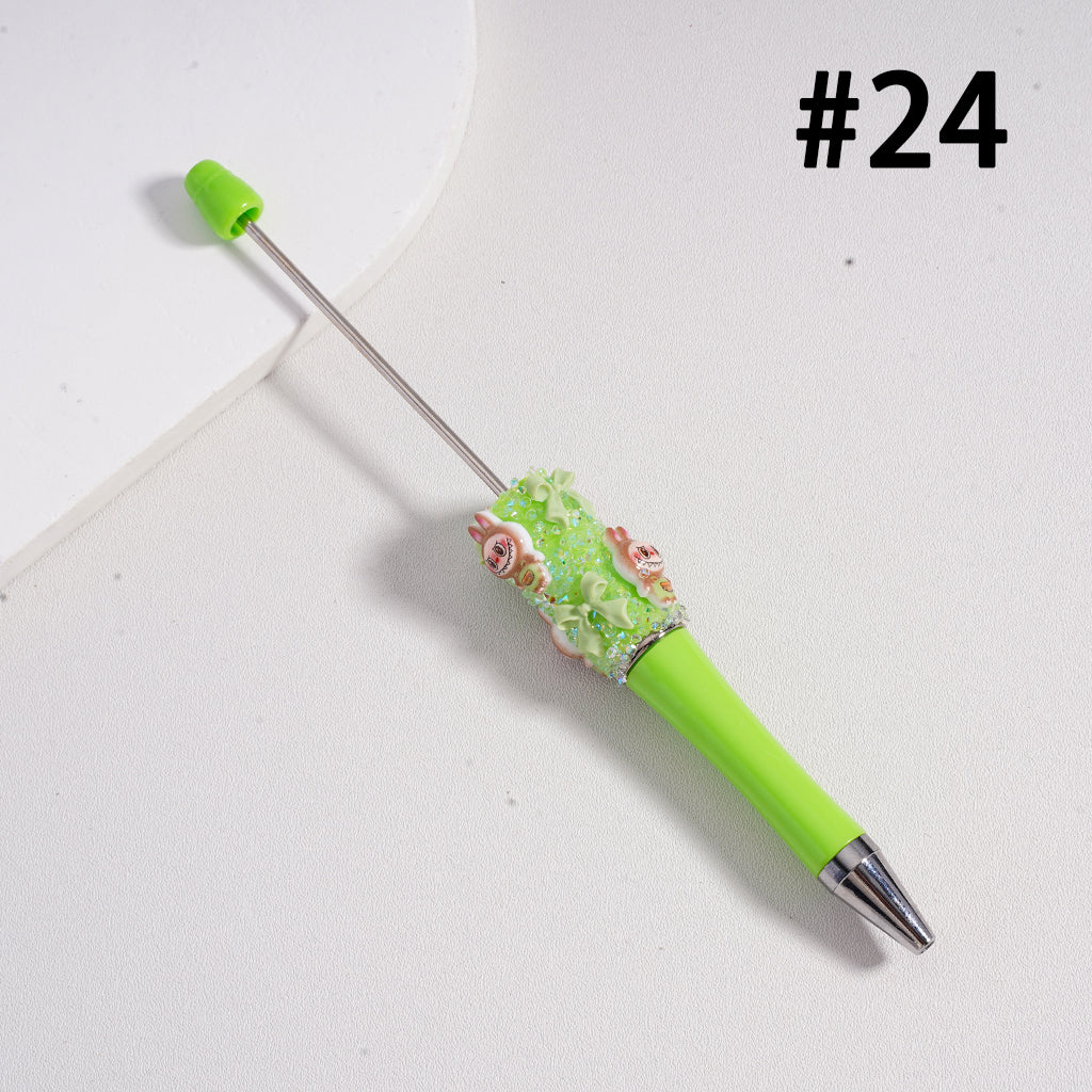 Beadable Pen with Cute Labub Pop Mar Glitter Bowknot Shiny Pearls Clear Sugar in Solid Color