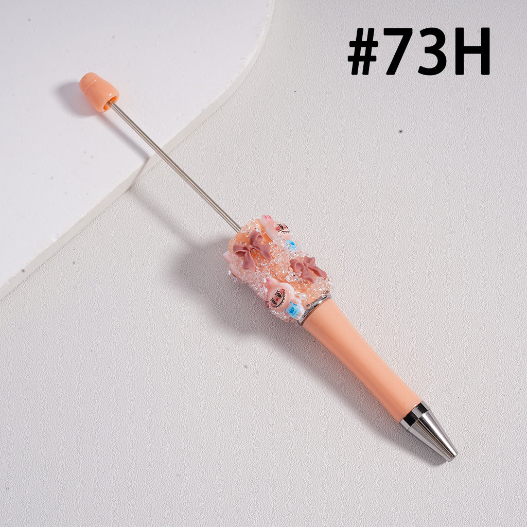 Beadable Pen with Cute Labub Pop Mar Glitter Bowknot Shiny Pearls Clear Sugar in Solid Color