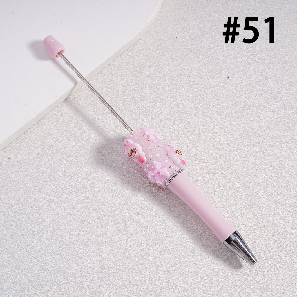 Beadable Pen with Cute Labub Pop Mar Glitter Bowknot Shiny Pearls Clear Sugar in Solid Color