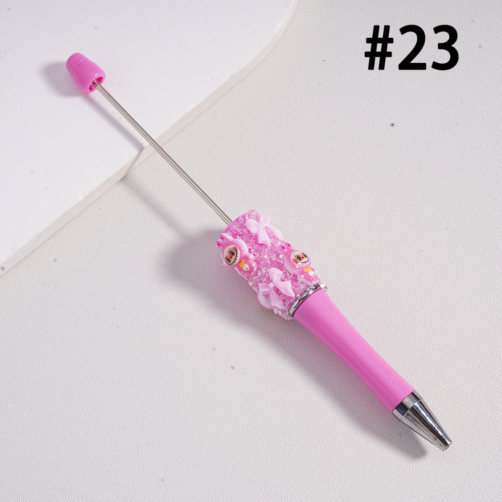 Beadable Pen with Cute Labub Pop Mar Glitter Bowknot Shiny Pearls Clear Sugar in Solid Color