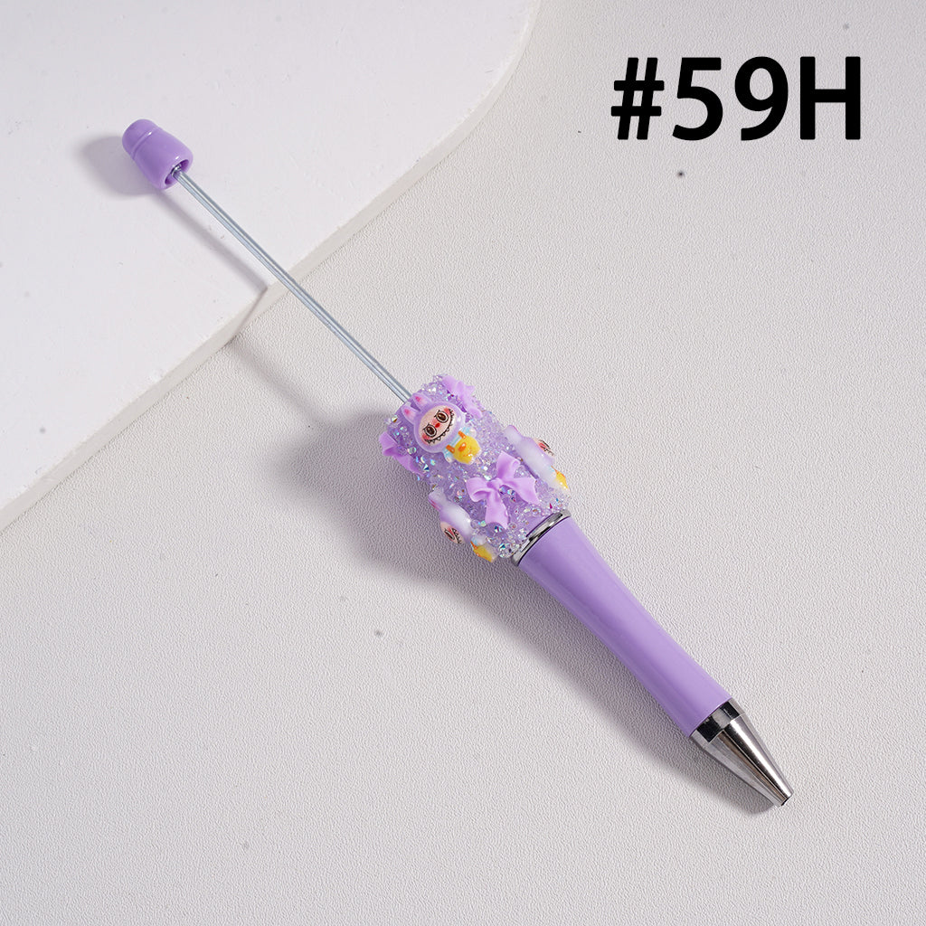 Beadable Pen with Cute Labub Pop Mar Glitter Bowknot Shiny Pearls Clear Sugar in Solid Color