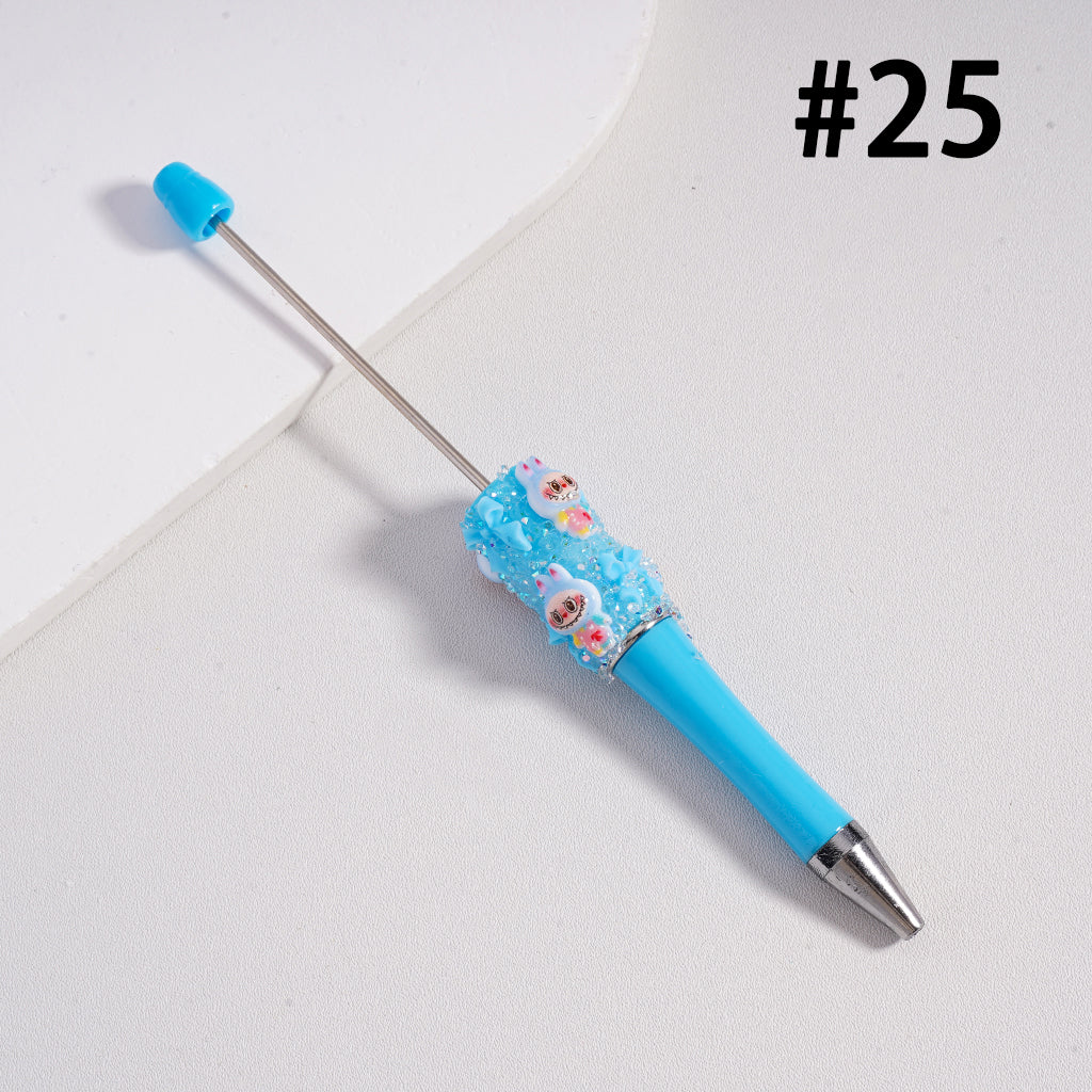Beadable Pen with Cute Labub Pop Mar Glitter Bowknot Shiny Pearls Clear Sugar in Solid Color
