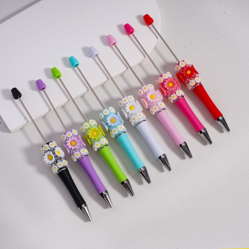 Beadable Sugar Pens with Mini Cute Daisy Flowers Solid Color