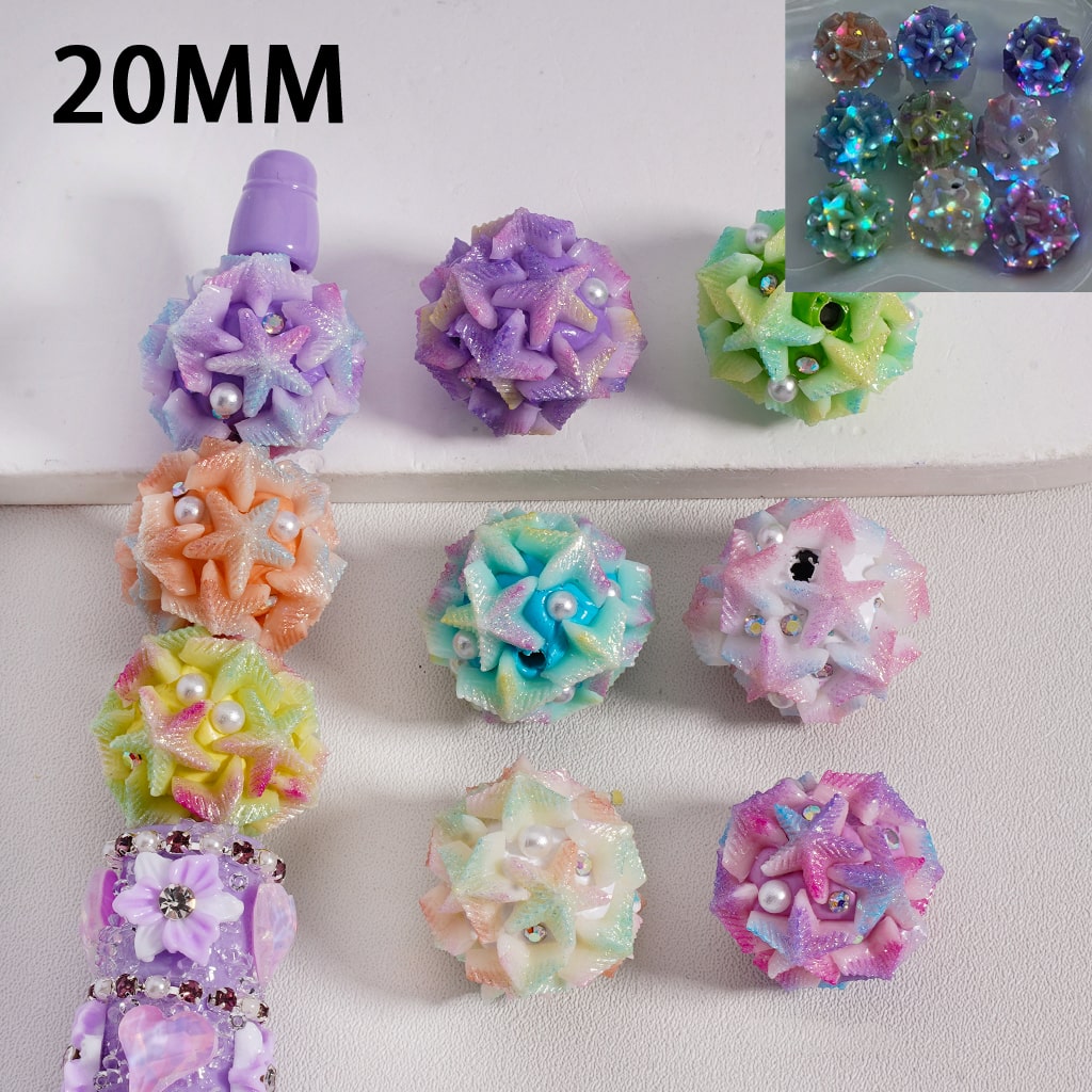 Clay Beads Luminous Shiny Glitter Starfish Star White Pearls AB Rhinestones Multi-Color 20MM, Random Mix