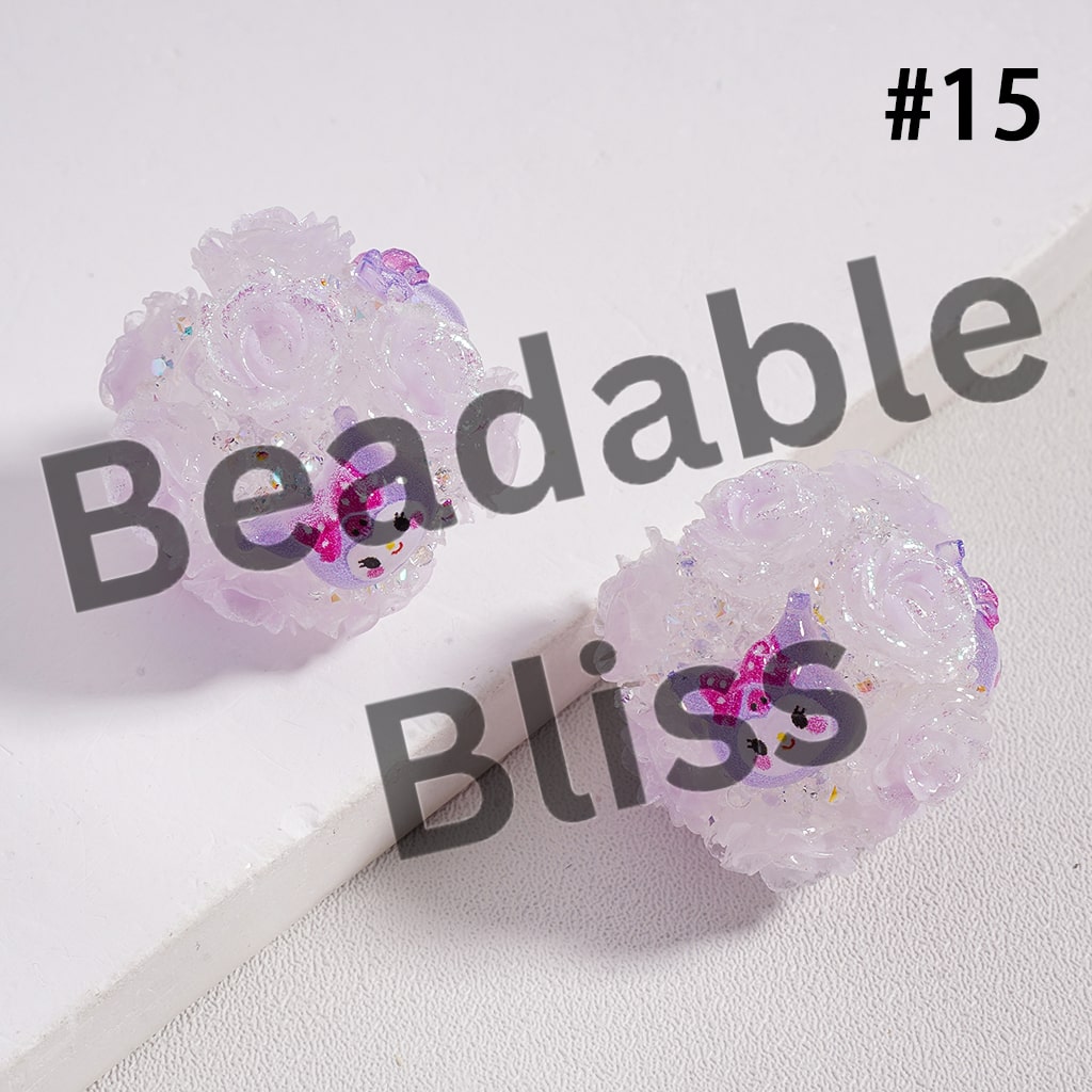 Sugar Acrylic Beads Luminous with Shiny Glitter Flowers and Classic Animation Series, with Toy Adventure & Adorable Character & Capybara, Multi-Color