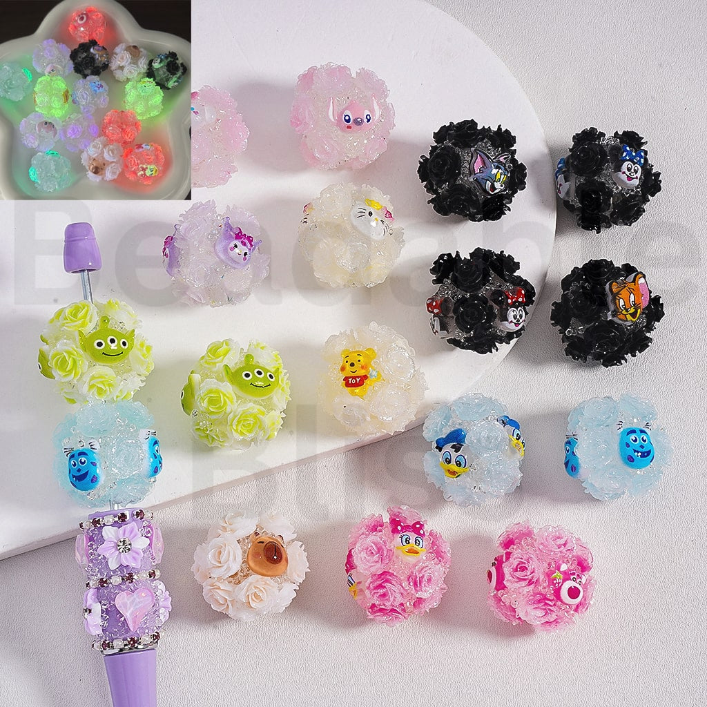 Sugar Acrylic Beads Luminous Shiny Glitter Flowers Cute Cartoon Kurom Donal Duck To Minni Alie Winni the Poo Dais Hello Kitt Lots Bear Stitc James P. Sulliva Capybara Jerr Cinnamonrol Multi-Color