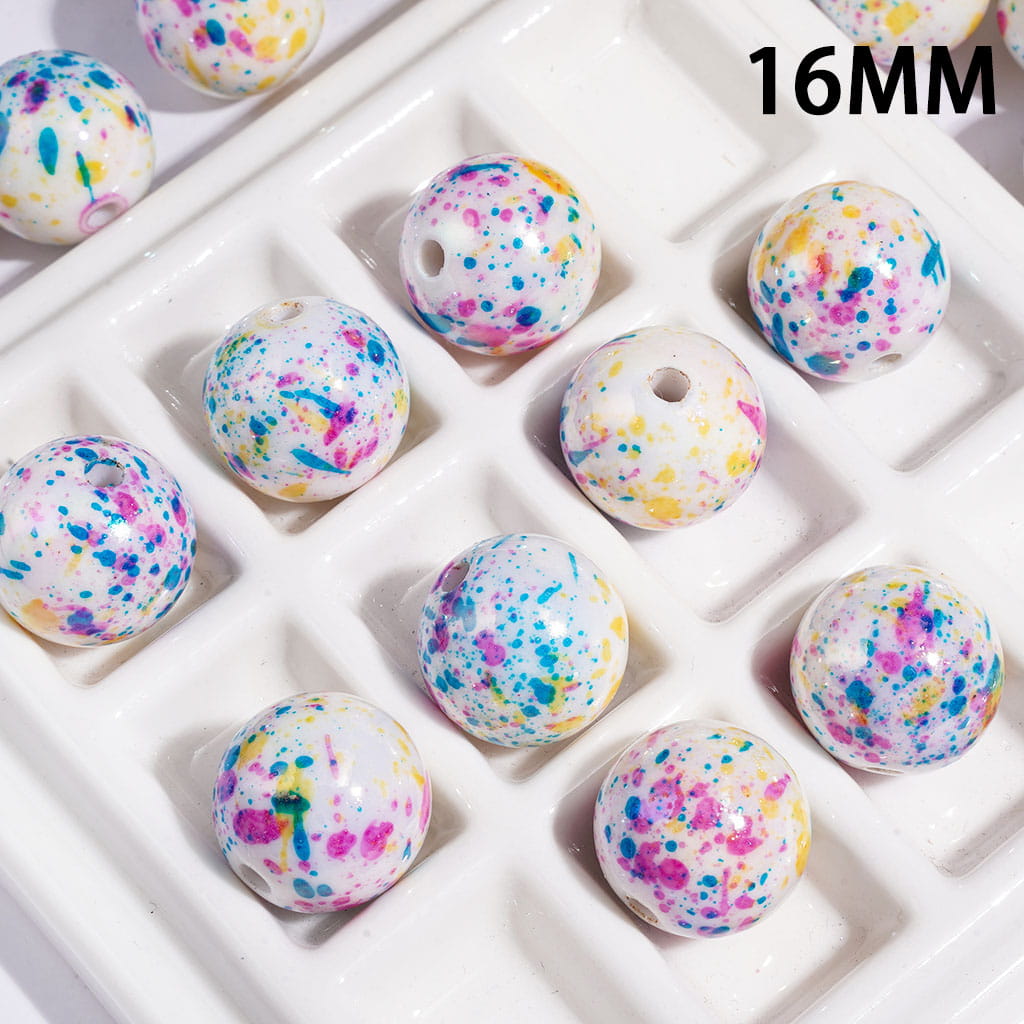 UV Coated Acrylic Beads for Bracelets Colorful Spots Series, 16MM Random Mix